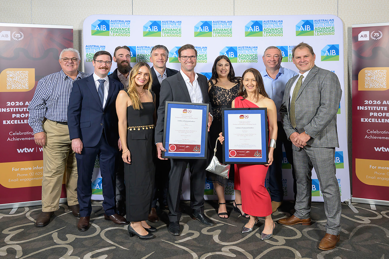 Dan Brown and the Wiley team accepting the Australian Institute of Building QLD Professional Excellence Award for Interior Construction for the CCEP Richlands project